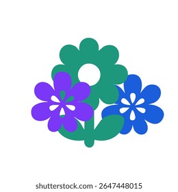Bloemontwerp met teal, paarse en blauwe bloemen