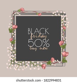 floral design template for black friday sale, vector illustration