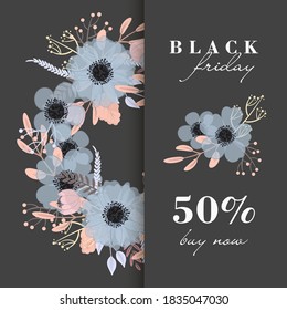 floral design template for black friday sale, vector illustration