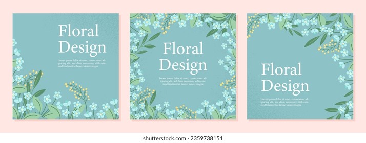 Blumendesign-Vorlagen-Set. Frühlingssaison, Blumen und Blumen, Pflanzen. Zärtlichkeit und Eleganz. Poster oder Banner für die Website. Cartoon-FlachVektorgrafik einzeln auf rosafarbenem Hintergrund