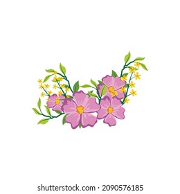 floral design vector. Vector branch with spring flowers. Realistic fruit tree branch. Detailed hand drawn clip art element isolated on dark background for your design, postcards, advertising.