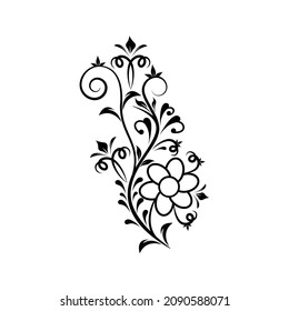floral design vector. Vector branch with spring flowers. Realistic fruit tree branch. Detailed hand drawn clip art element isolated on dark background for your design, postcards, advertising.