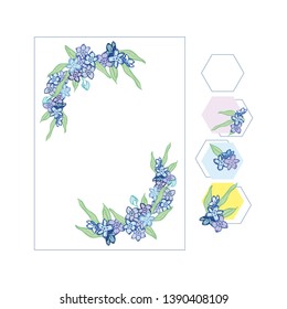 Floral design. Vector clipart forget-me-not.  Botanical pattern. Elegant flowers and leaves art design. Wedding decoration. Spring print for fabric and wallpapers. Beautiful decorative elements