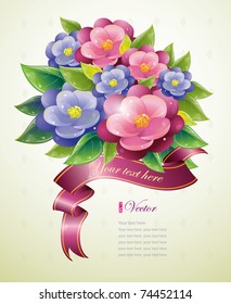 Floral design with violet and ribbon, vector illustration, eps-10