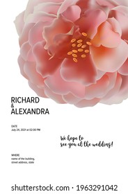 Floral design wedding invitation template, rose flowers with leaves