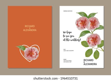Floral design wedding invitation template, rose flowers with leaves
