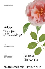 Floral design wedding invitation template, rose flowers with leaves