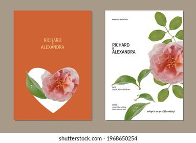 Floral design wedding invitation template, rose flowers with leaves