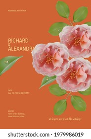 Blumendesign Hochzeitsvorlage, Rosenblumen mit Blättern