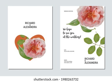 Floral design wedding invitation template, rose flowers with leaves