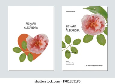 Floral design wedding invitation template, rose flowers with leaves
