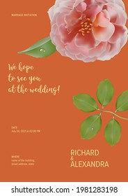 Floral design wedding invitation template, rose flowers with leaves