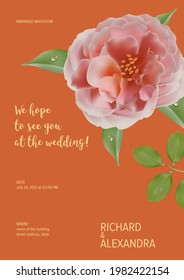 Floral design wedding invitation template, rose flowers with leaves