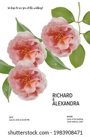 Floral design wedding invitation template, rose flowers with leaves