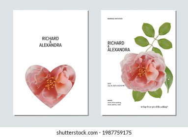 Floral design wedding invitation template, rose flowers with leaves