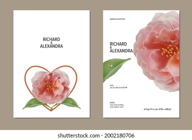 Floral design wedding invitation template, rose flowers with leaves