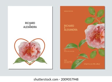 Floral design wedding invitation template, rose flowers with leaves