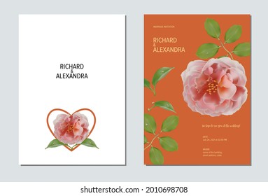 Floral design wedding invitation template, rose flowers with leaves