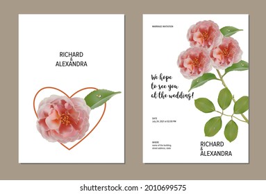 Floral design wedding invitation template, rose flowers with leaves