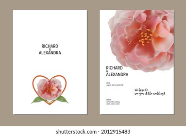 Floral design wedding invitation template, rose flowers with leaves
