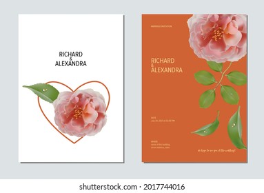 Floral design wedding invitation template, rose flowers with leaves