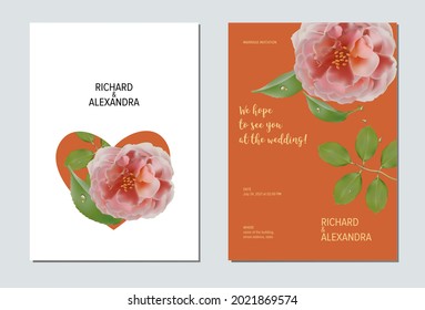 Floral design wedding invitation template, rose flowers with leaves