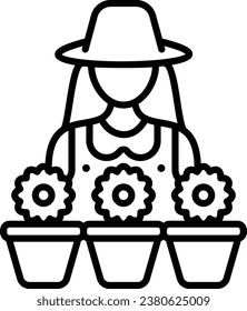 Floral designers vector outline icon design, Lawn and Gardening symbol, Farm and Plant sign, agriculture and horticulture equipment stock illustration, woman floriculture concept