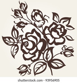 Floral designs. The branch of roses on a beige background. Vintage.
