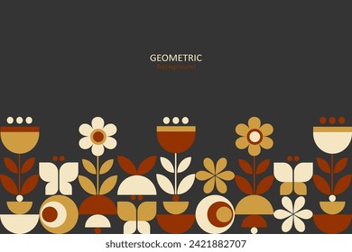 Floral designs with geometric shapes and compositions are below on a dark background. Vector Illustration.