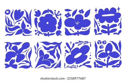 Floral Designs Modern and Creative Patterns. A collection of 8 hand-drawn floral designs featuring leaves, buds, and flowers, perfect for decorative patterns and creative art projects