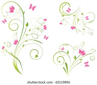 Floral designs with pink flowers and butterflies