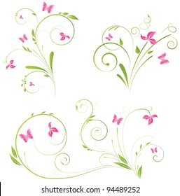 Floral designs with pink flowers and butterflies