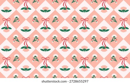 Blumenraster Coquette Muster mit grünen Blättern und rosa Blüten