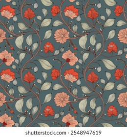 Floral Digital Design in Pattern Vector Repeat, Perfect for Fabric Printing, Artistic Works, Wallpaper, and Wrapping.
