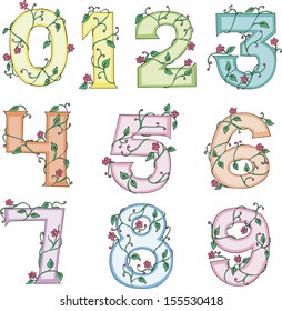 Floral Digits. Set of colorful vector illustrations.