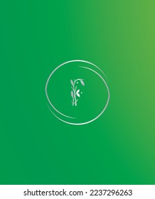 A floral display consists of stems, leaves, flowers and flying pollen letter F vector logo template 