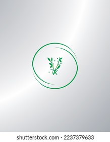 A floral display consists of stems, leaves, flowers and flying pollen letter type V vector logo template
