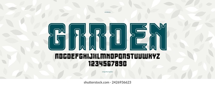 Floral display font for logos and headlines, posters and advertising alphabet letters and numbers typeface, beautiful and elegant typography for natural eco product or brand.