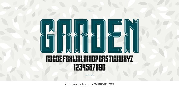 Floral display font for logos and headlines, posters and advertising alphabet letters and numbers typeface, beautiful and elegant typography for natural eco product or brand.