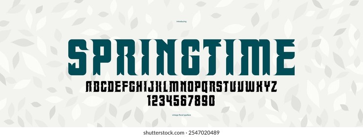 Floral display font for logos and headlines, posters and advertising alphabet letters and numbers typeface, beautiful and elegant typography for natural eco product or brand.