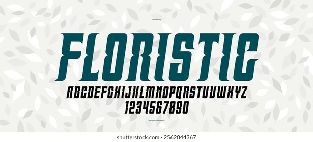 Floral display italic font for logos and headlines, posters and advertising alphabet letters and numbers typeface, beautiful and elegant typography for natural eco product or brand.