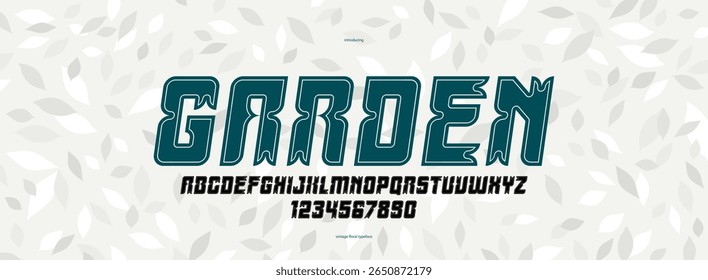 Floral display italic font for logos and headlines, posters and advertising alphabet letters and numbers typeface, beautiful and elegant typography for natural eco product or brand.