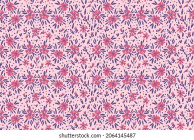 Floral ditsy daisy seamless pattern in millefleurs and liberty style. Vintage tiny floral print for pastel colored. Suitable for childrens lingerie and clothing, summer dresses Repeating doodle vector