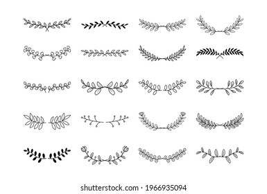 Floral divider borders with branches. Flowers dividers collections set.