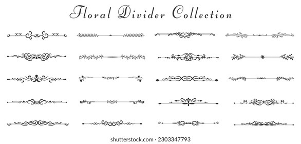 Floral divider collection. Set of black floral divider design elements