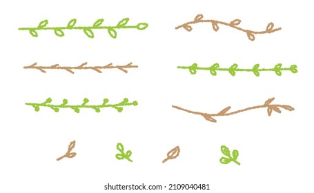 Floral dividers drawn with crayons, leaf lines, vector hand drawn illustration set