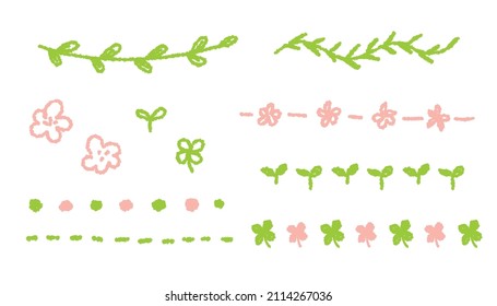 Floral dividers drawn with crayons, leaf lines, vector hand drawn illustration set