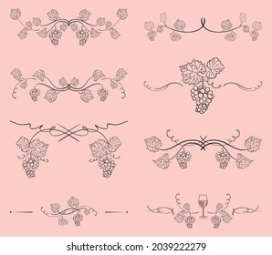 divisores florales con ramas de uva - elementos decorativos de diseño vectorial