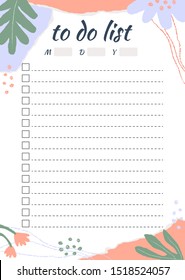 Floral To Do List template with pieces of torn paper, flower and chalk line. Blank weekly planner with notes in pastel colors. Minimal organizer design. Vector illustration