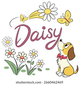 nome de cão floral vetor design de margarida